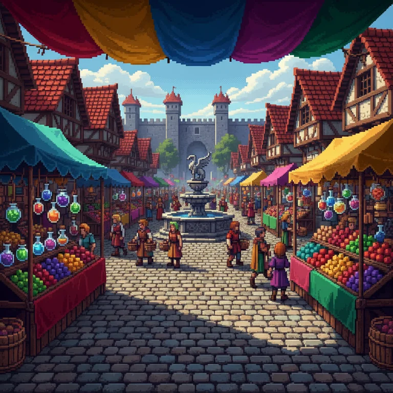 Cena de mercado em pixel art