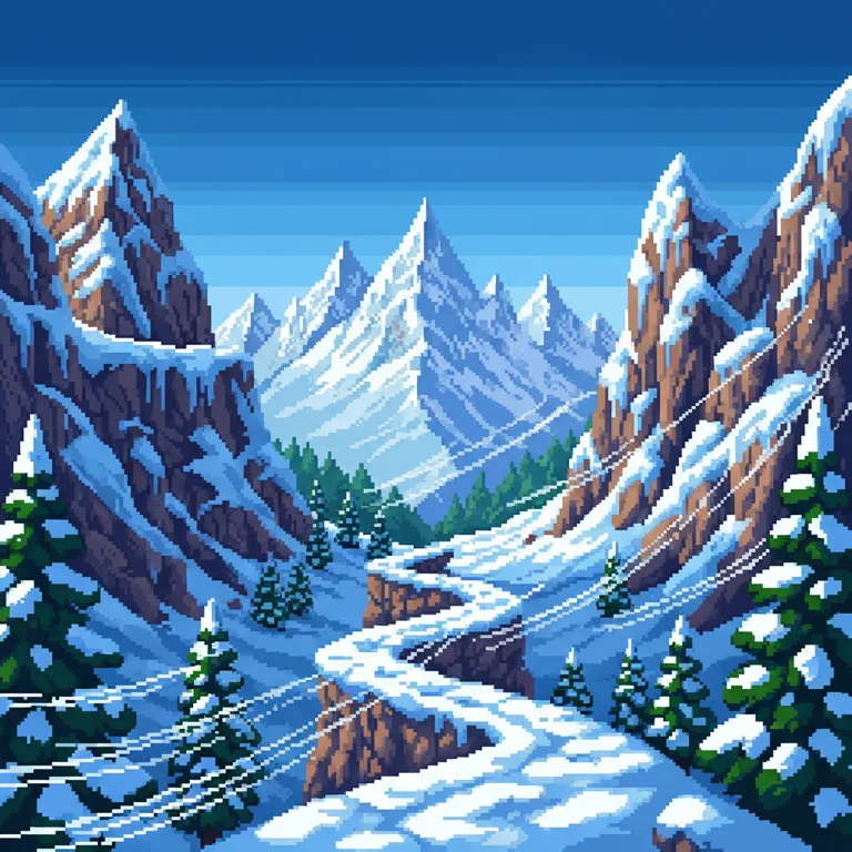 Cena de montanha em pixel art